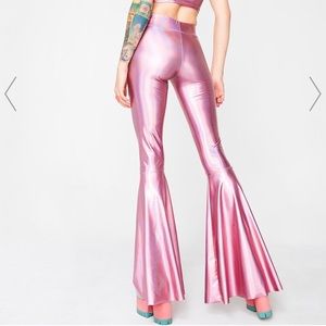 Metallic Hologram Pink High-waisted Bell Bottoms